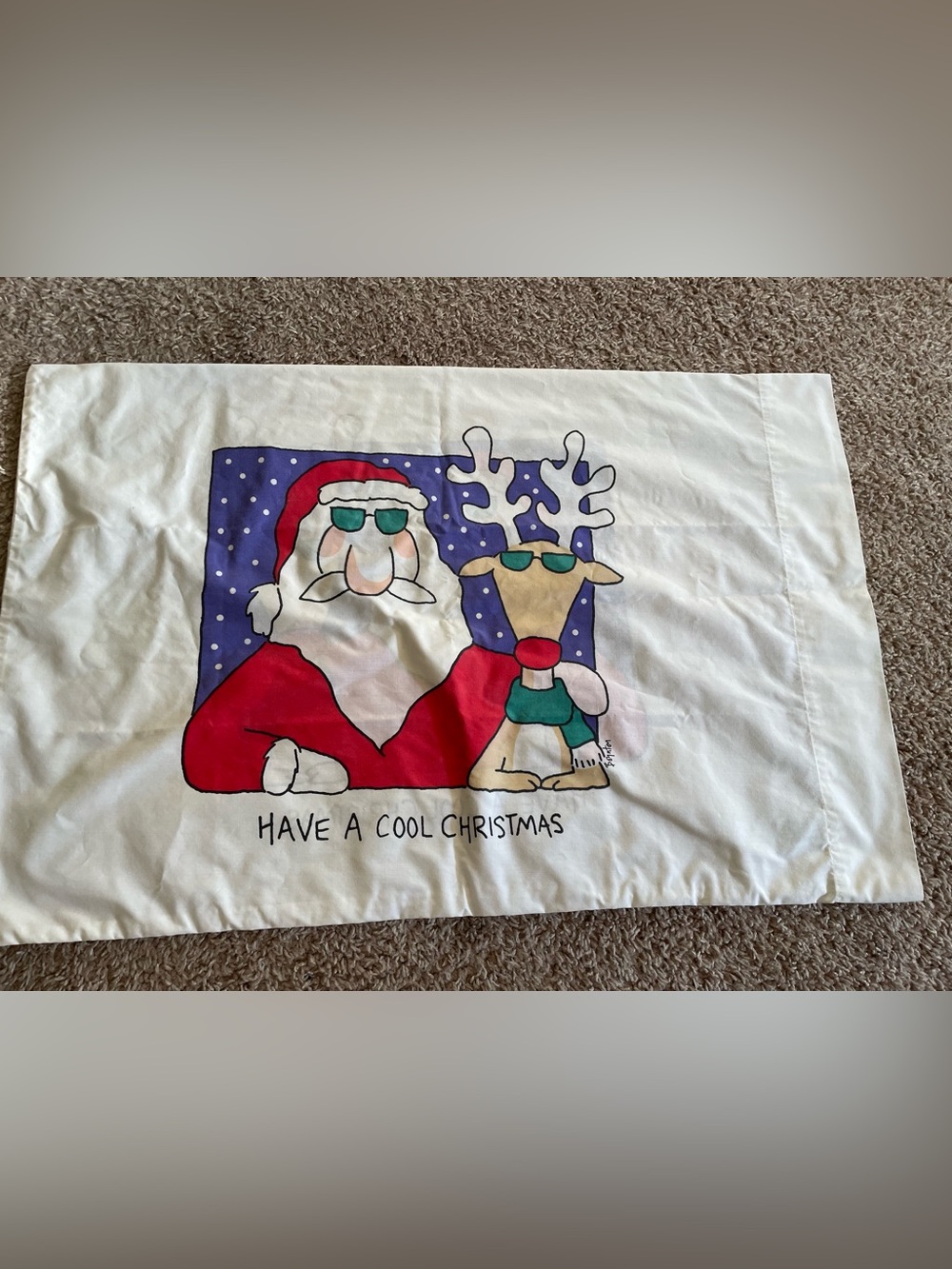 Sandra Boynton for Martex vintage Christmas pillowcase